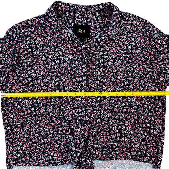 Rails size small long sleeve navy blue button down pink floral front knot shirt - Picture 13 of 16